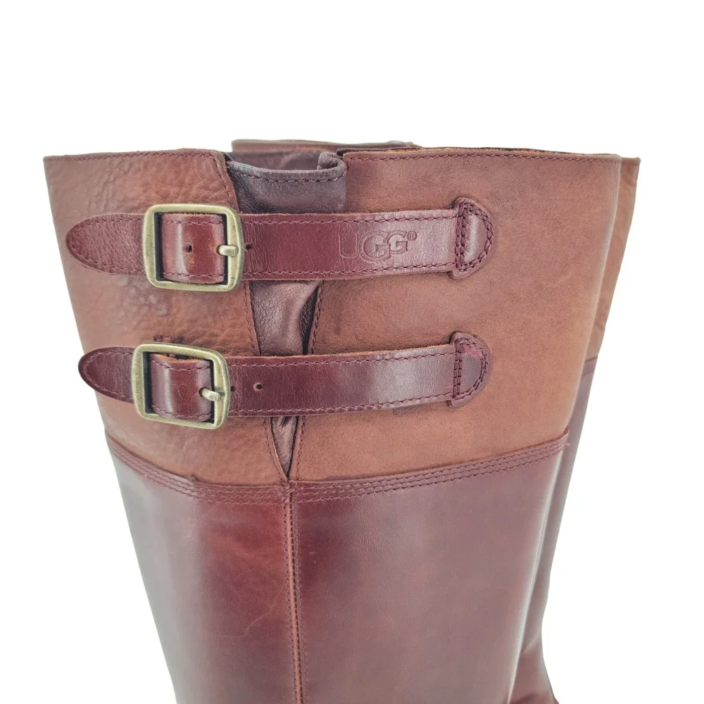 UGG Barolo Tall Leather Riding Boots Women 9 Brown Shearling Lined Equestrian